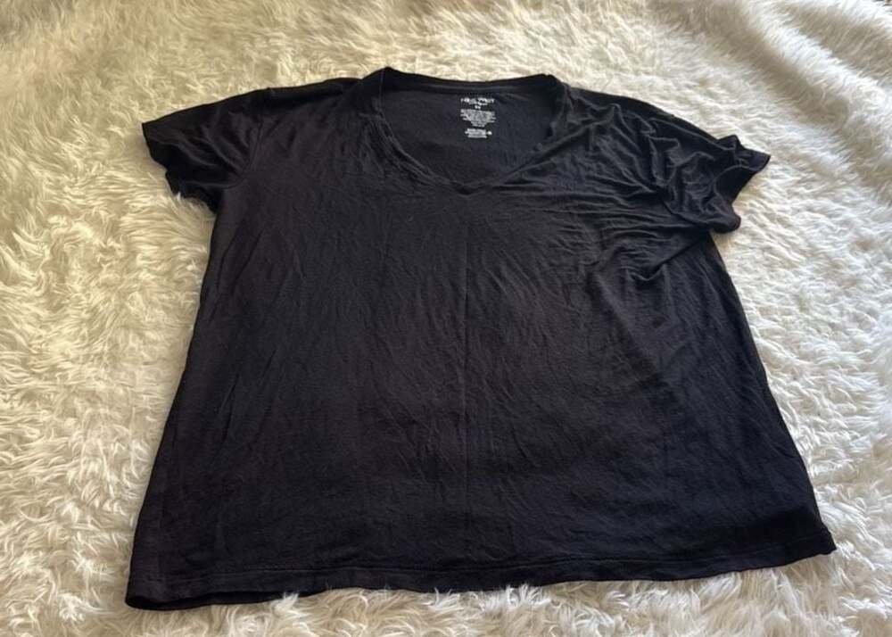 Nine West Soft Spun V-Neck Short Sleeve T-Shirt, Black, Size M